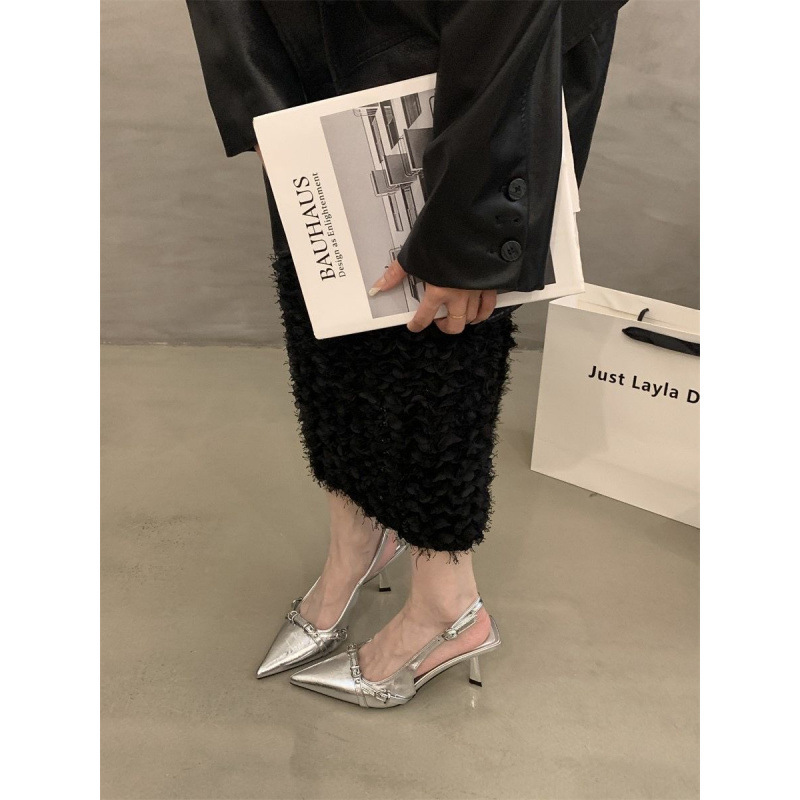 Design Sense Silver Pointed Toe High Heel Sandals For Women Summer New Elegant Socialite Versatile_vogvips.com
