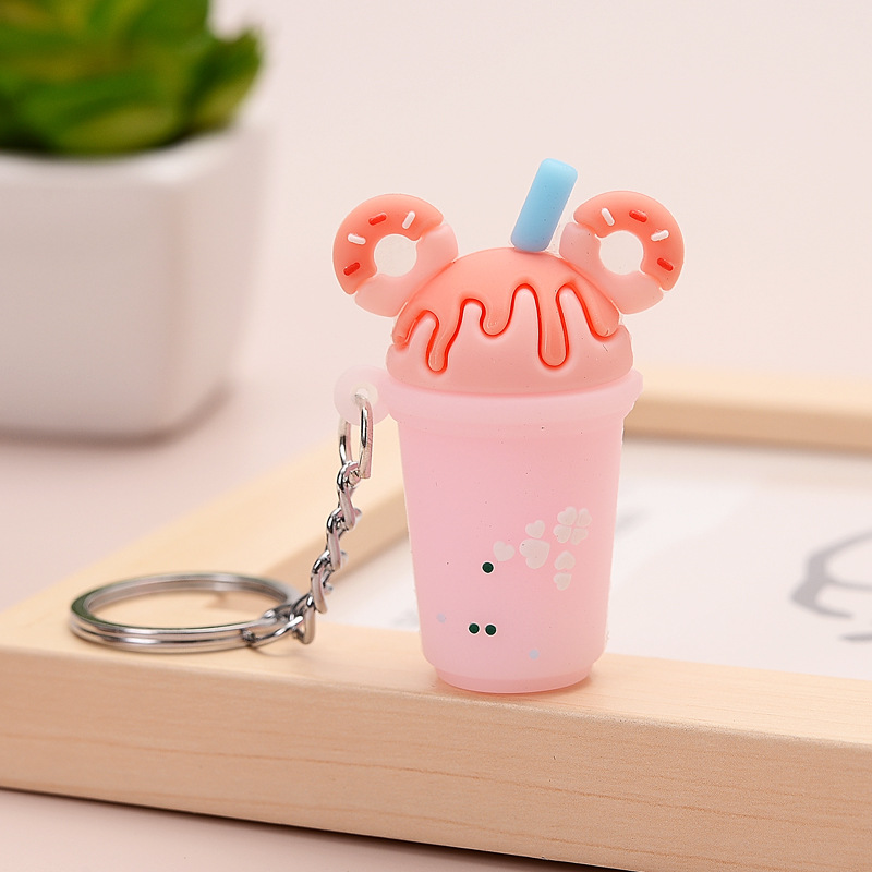 Red de red creativa tendencia donut taza de té con leche PVC pegamento suave lindo llavero colgante regalo de dibujos animados al por mayor image 9