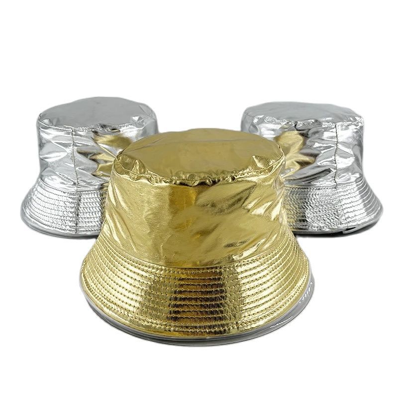 Europa y los Estados Unidos nuevo oro y plata LED de dos colores sombrero de pescador luminoso sombrero al aire libre ocio plegable sombrero luminoso de fiesta