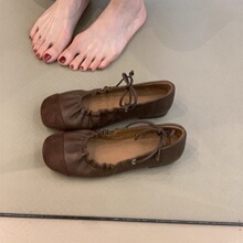 复古玛丽珍鞋2025春季森女文艺个性褶皱拼色圆头浅口平底芭蕾单鞋