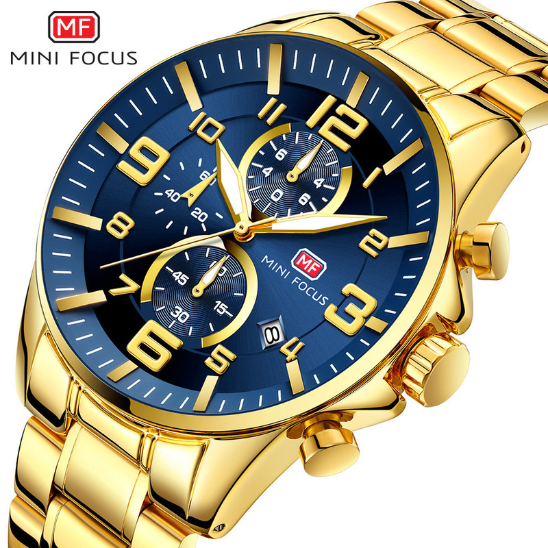 Mini Focus Gold Watch Large Dial Men's Watch Middle East Popular Luminous Waterproof Steel Band Men's Watch 0278g