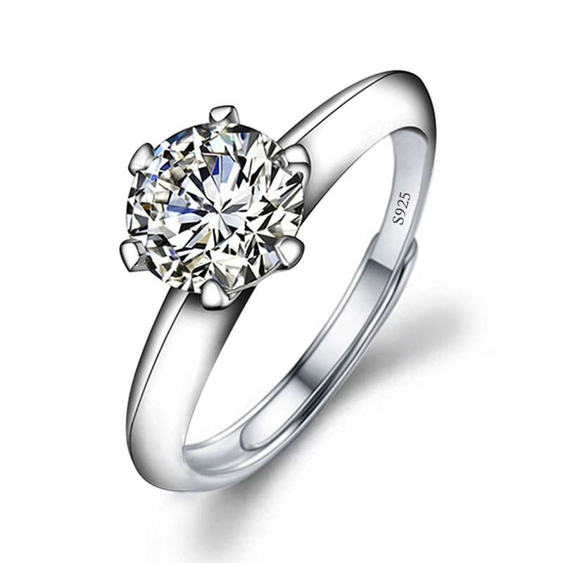 Classic zirconium stone ring, six‑prong or T‑family setting, 0.5–2 ct options