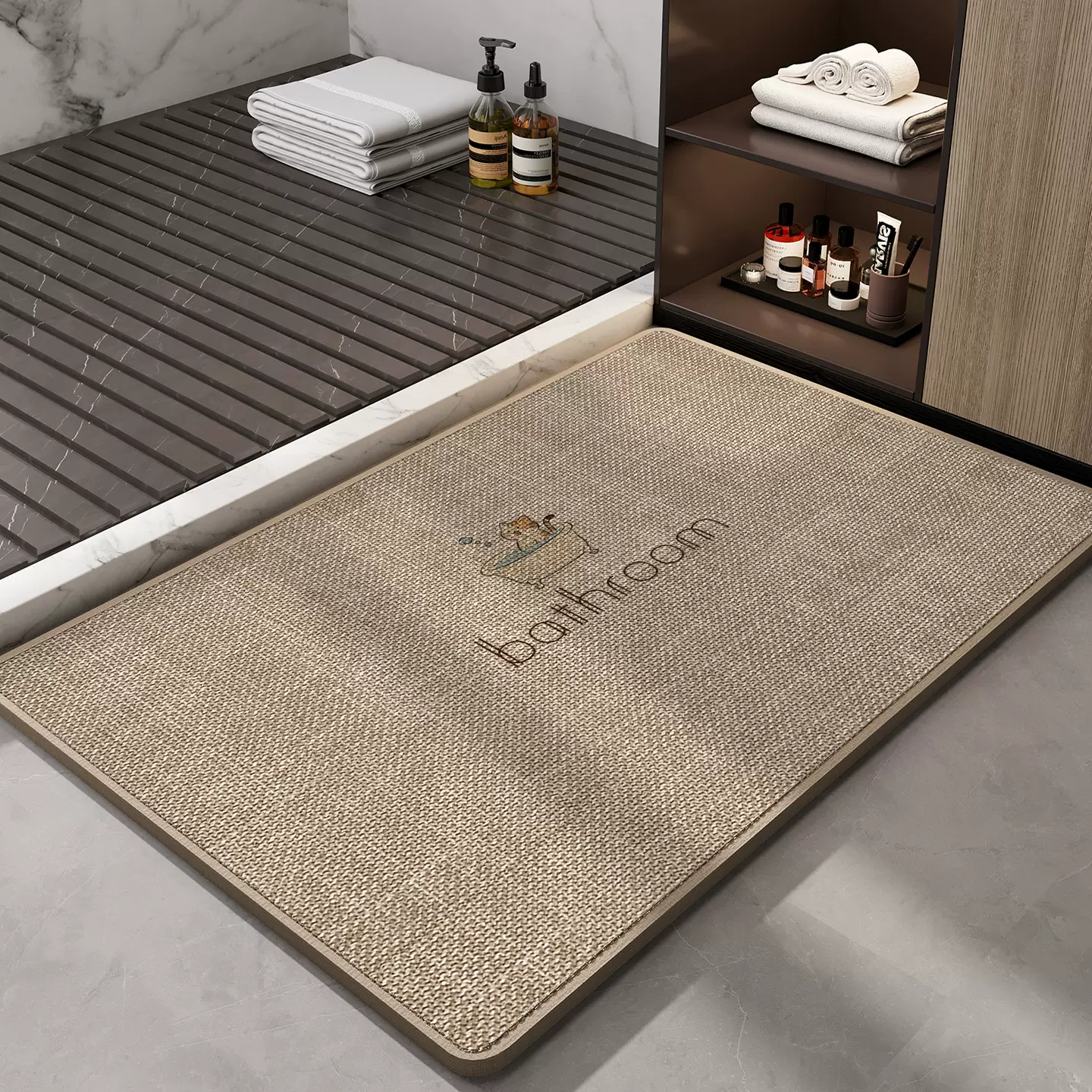 卫生间地垫编织亚麻吸水速干浴室厕所洗手间门口专用防滑脚垫地毯
