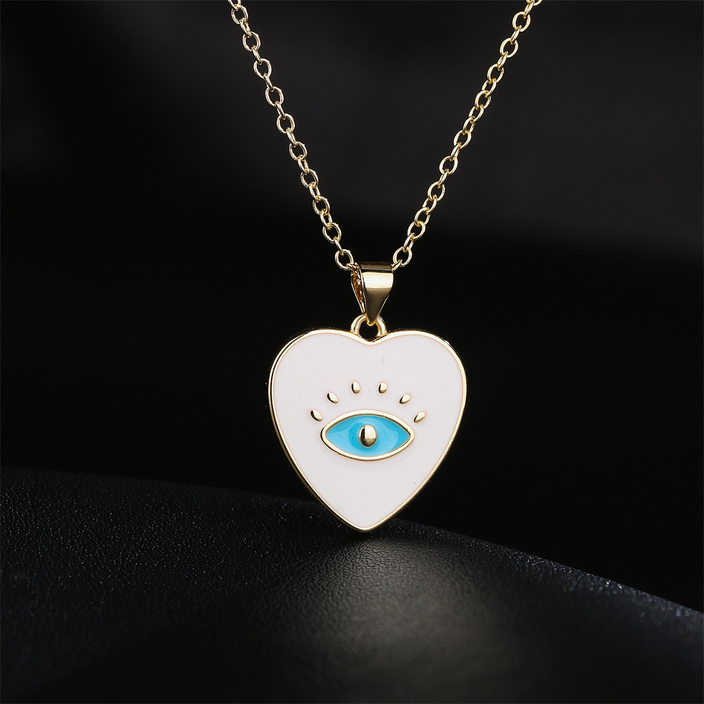 Fashion Cute Copper Plated 18k Gold Color Dripping Oil Eyes Heart-shaped Pendant Necklace display picture 3