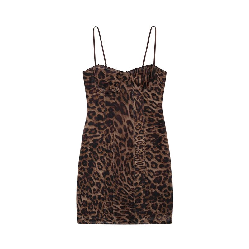 Cross-Border European and American Women's Clothing, Aliexpress Hot-Selling Fashion Animal Print Bra-Style Silk Mesh Dress Cross-Border European and American Women's Clothing, Aliexpress Hot-Selling Fashion Animal Print Bra-Style Silk Mesh Dress