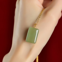 天然和田玉平安無事牌吊墜925項鍊青玉吊墜女款玉墜玉佩掛件飾品