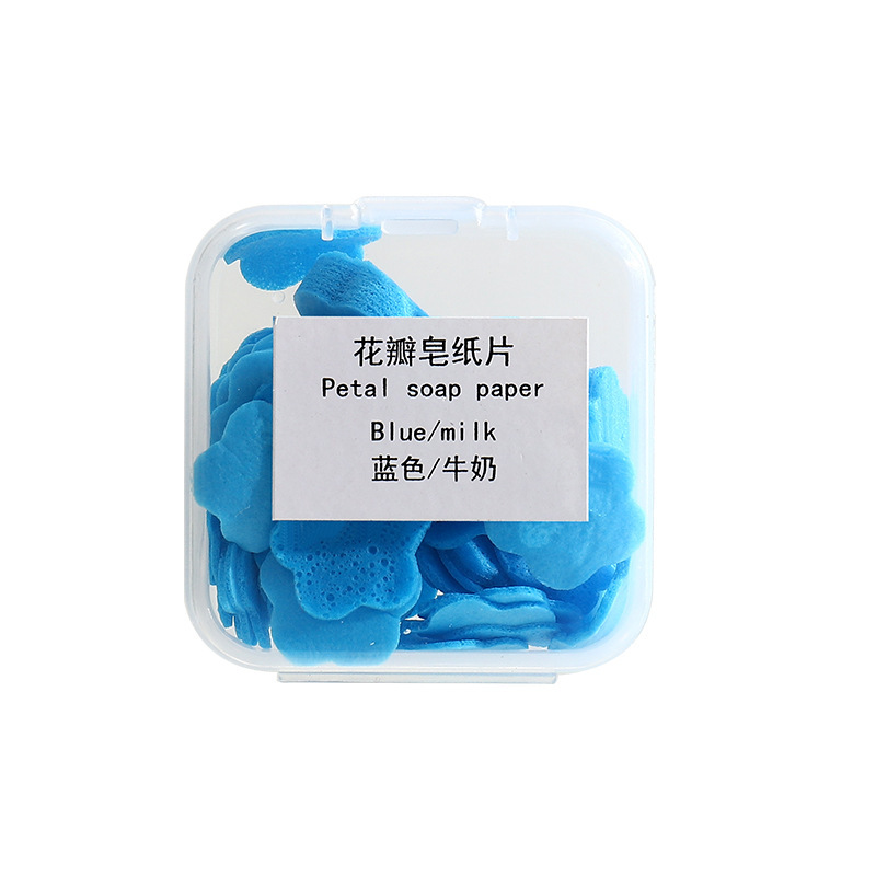 Jabón de mano portátil pieza de lavado de papel estudiante niños desechables de viaje de mano mini pétalo pieza de jabón en caja