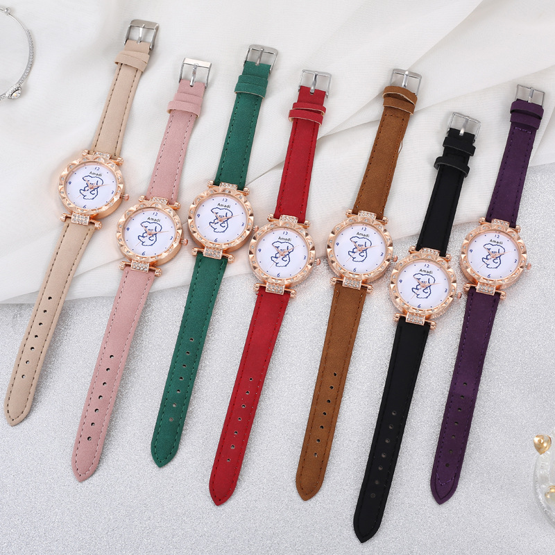 Utvald 2024 Amadi Ny Söt Björn Enkel Söt Klocka + Armband Presentask Dammode Quartz Klocka_voghion.com