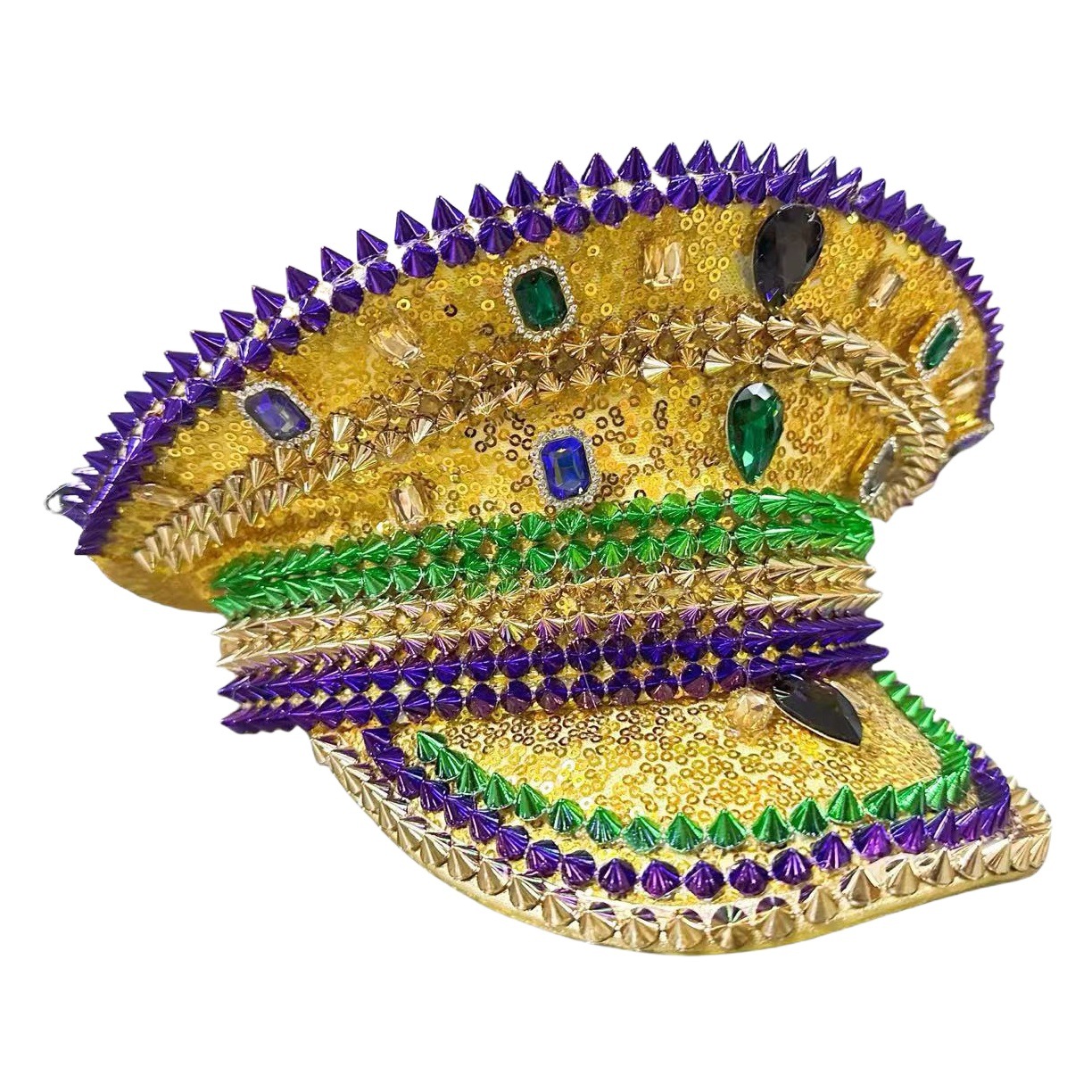 Sombrero azul marino con incrustaciones de diamantes, boina estilo punk, sombrero y2k, sombrero de marinero para mujer con ambiente otoñal e invernal, sombrero dorado para clima frío