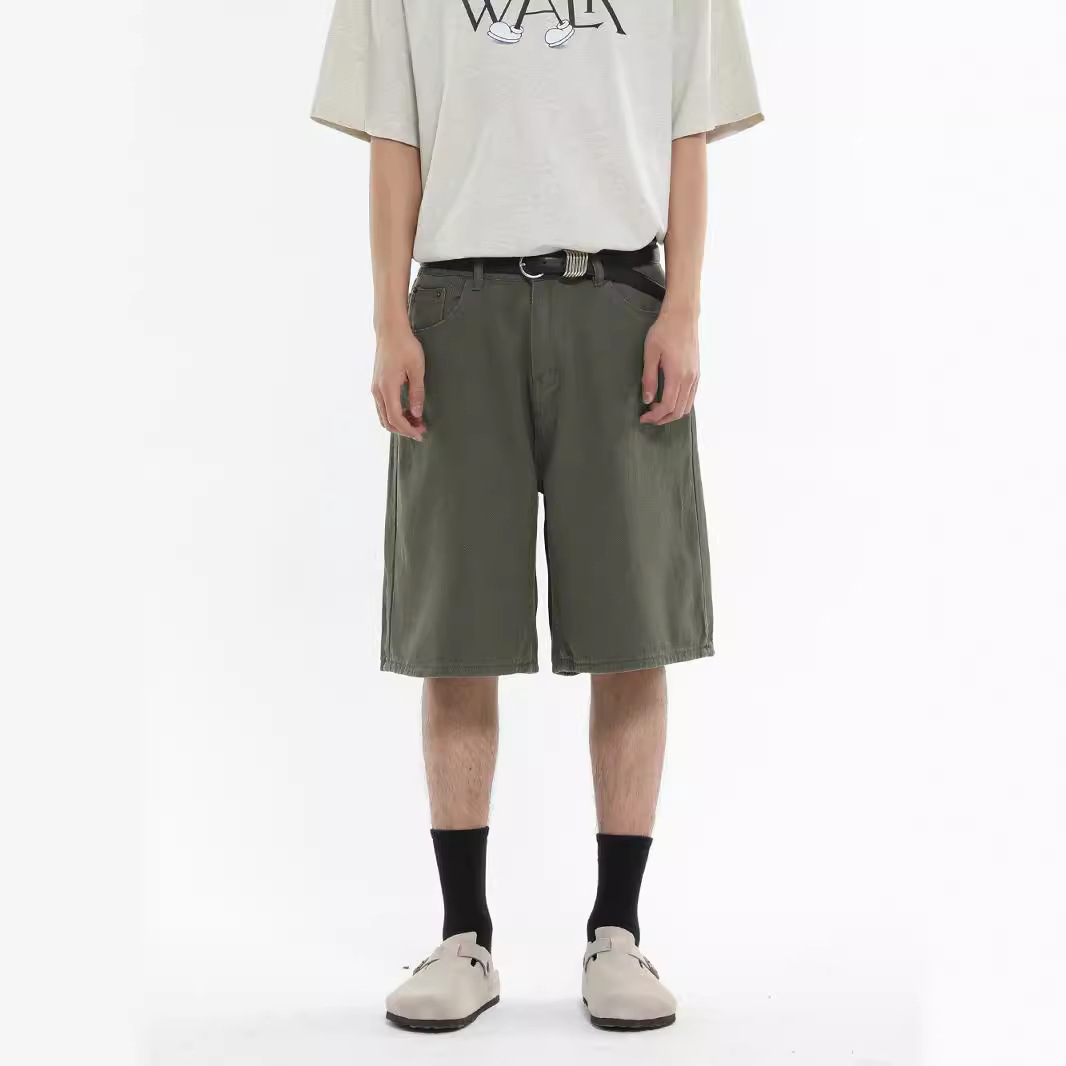 Men's Clothing Men's Casual Wide Leg Five Point Shorts Denim Colorful Loose Straight Leg Half Elastic Waist Summer Style_mkmklike.com