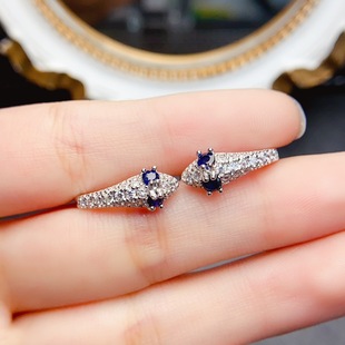 New natural sapphire earrings S925 silver inlaid main stone 3*3mm Joker net red explosions women's jewelry batch