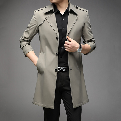 墨绿色风衣外套男春秋季韩版中长款流行大衣外套潮8个色代发