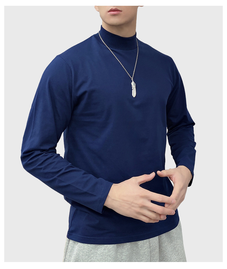 Xinjiang de algodón de Cuello medio de manga larga Camiseta de estudiantes masculinos y femeninos de otoño e invierno de cuello alto ocasional de fondo de algodón blanco camiseta pesada