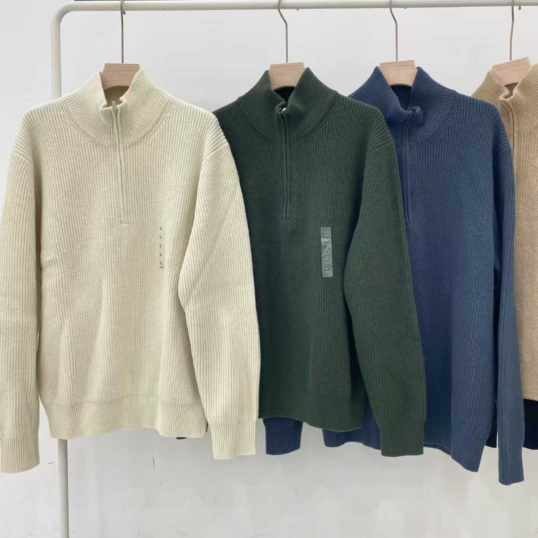 Japanese Men's and Women's Soufflé Half-Zip Knitwear Soft Pullover Long-Sleeved Knitwear Autumn and Winter E478546