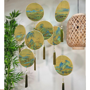 Qianli Jiangshan Decorative Pendant Antique Calligraphy Hanging Ornaments Kindergarten Only This Green Chinese Style Ring Creates Chinese Style Layout