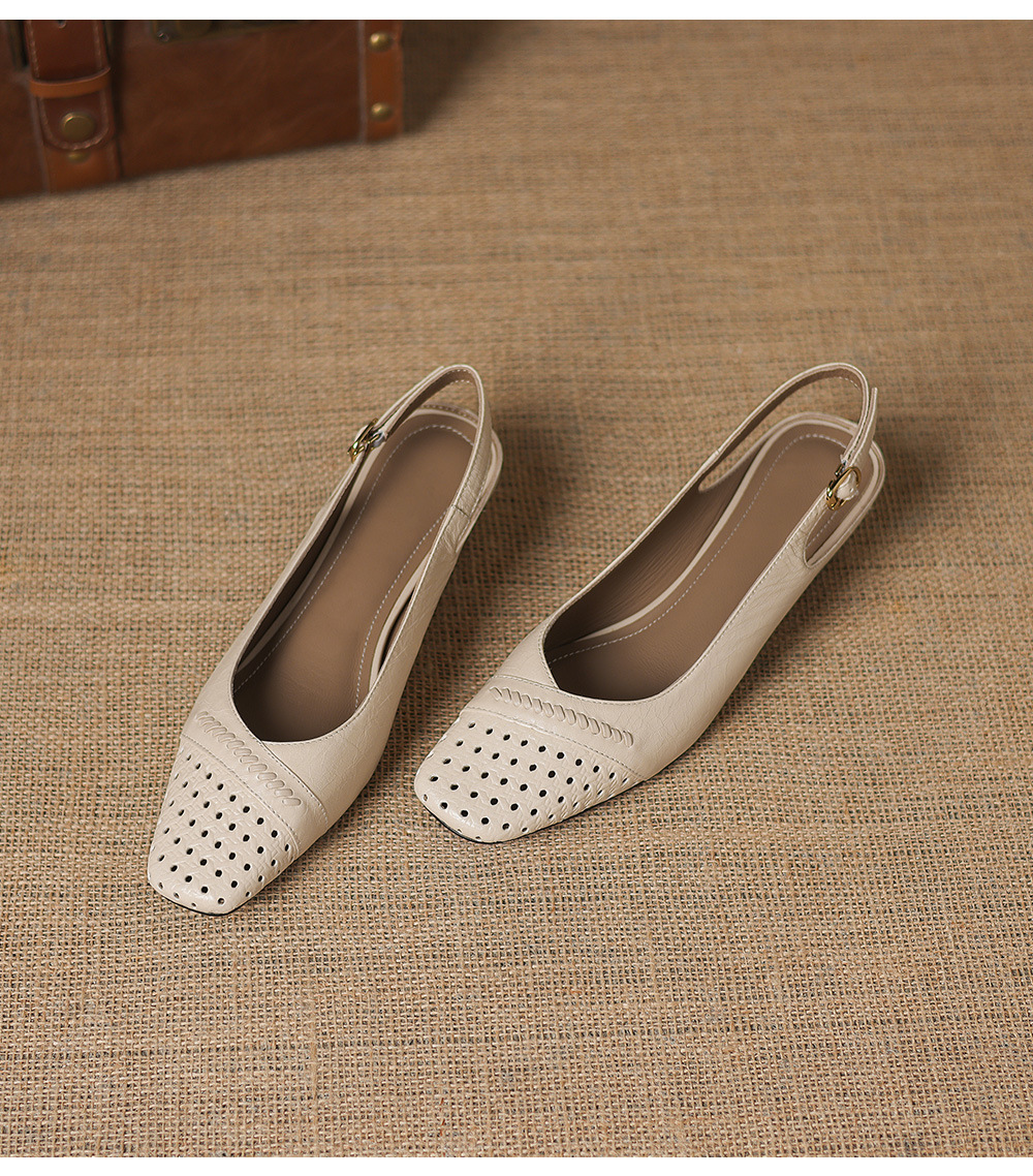 Sandal nữ gót thấp 3.5 cm mũi kín quai ngang khóa một chữ — Sương mù xanh chi tiết 11