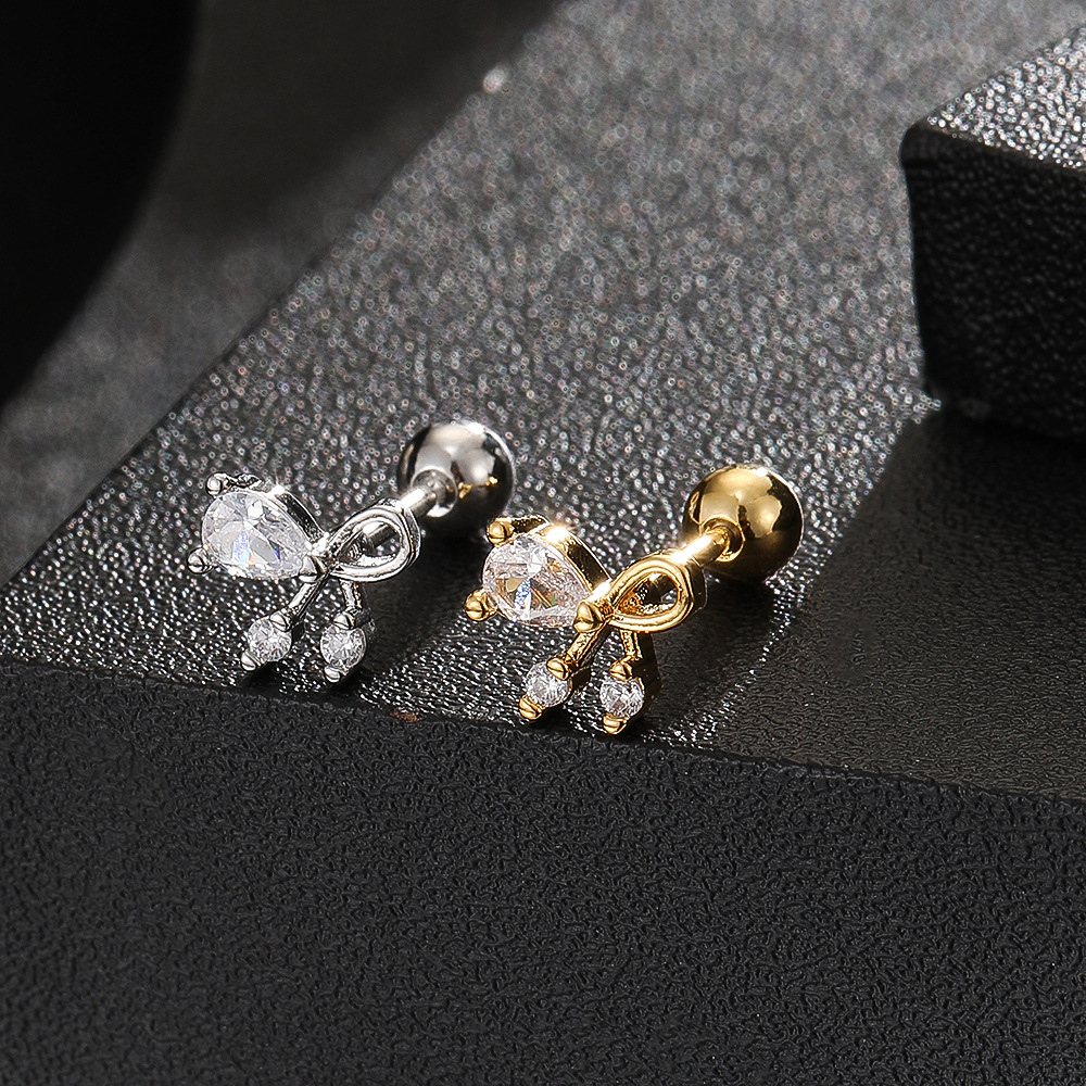 Bow Flower Cartilage Earring Gold 18K Plated Copper Ear Bone Stud Niche Piercing Jewelry detail image 8