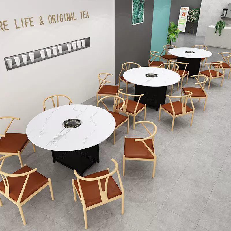 Стол для горячего горшка из сланцевого мрамора, индукционная плита, гриль и шабу-шабу, коммерческая корейская газовая плита «все в одном», бездымный стол для барбекю и стулья