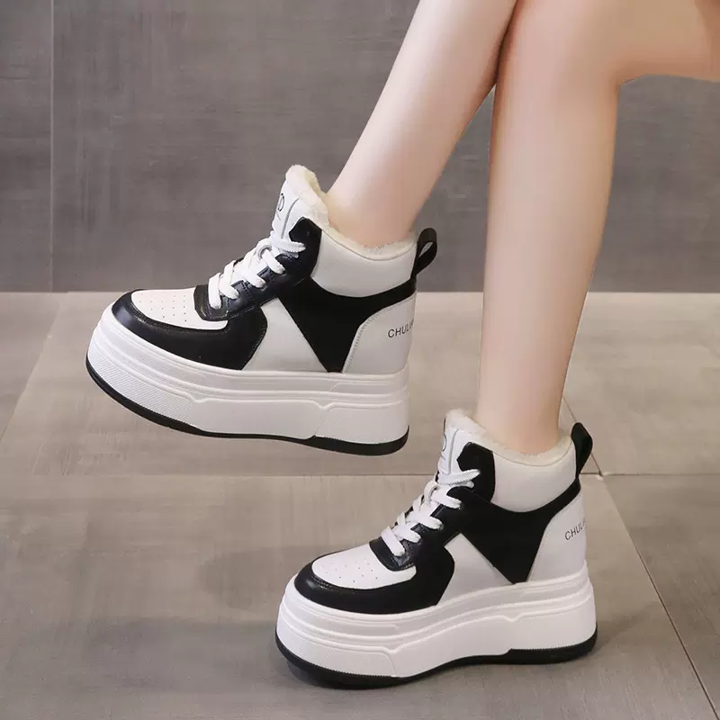 百搭高帮内增高女2025秋季新款韩版聚氨酯厚底圆头运动鞋女鞋休闲