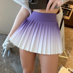 テニススカート春と夏の新しい偽ツーピース露出防止グラデーションプリーツスカートファッショナブルなハイウエストスポーツフィットネスヨガスカート