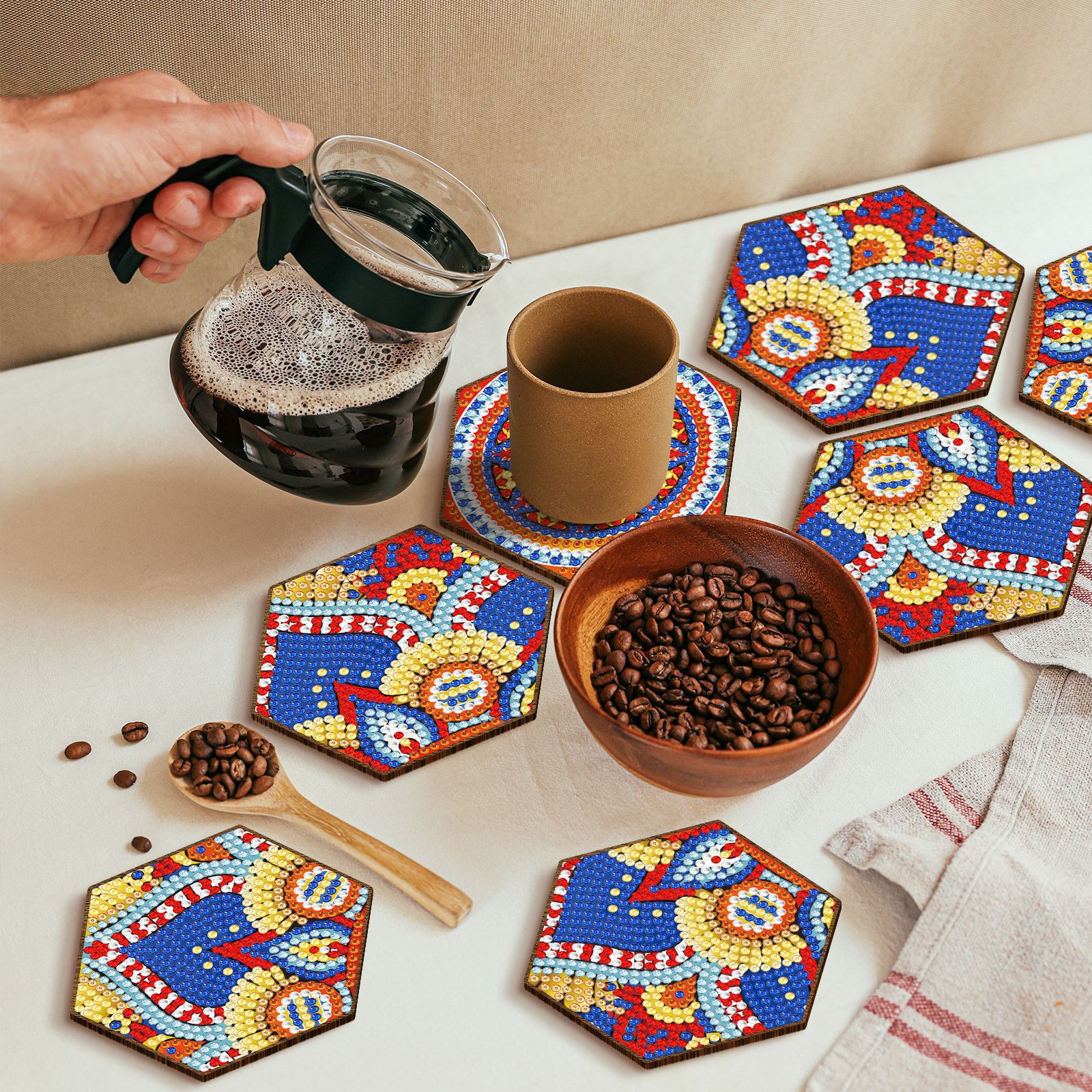 Pintura de Diamantes, Manualidades, Rompecabezas de Paisaje de Madera, Posavasos, Pegatinas de Diamantes, Bordado, Posavasos de Madera, Disponibles para Distribución al por Mayor