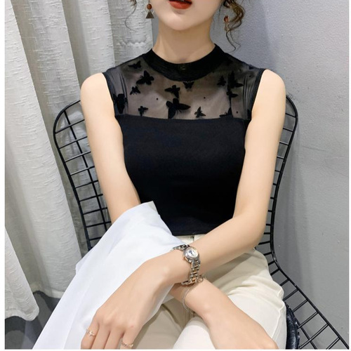 Women's Sleeveless Tank Top Slim-fit Mesh Base Shirt Sexy Inner Wear 2025 Spring and Autumn All-match Outer T-shirt