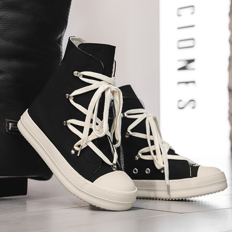 Scarpe da uomo RO High Top, nuove scarpe autunno e inverno, stivali Martin in tela con stella a cinque punte, sneakers casual in vera pelle con suola spessa, alla moda._voghion.com
