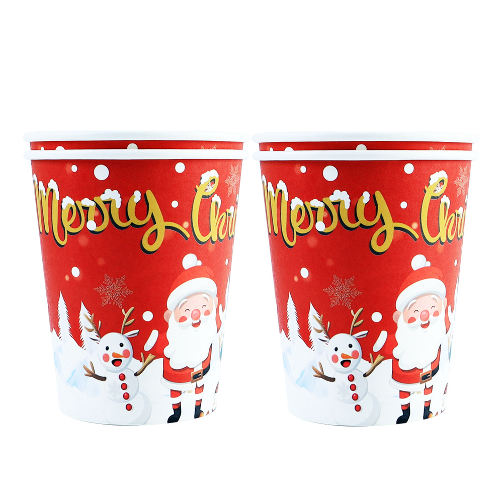 Navidad transfronteriza temática de decoración de la fiesta suministros de decoración de la bandeja de papel desechable de Navidad toallas de papel tazas y cubiertos set