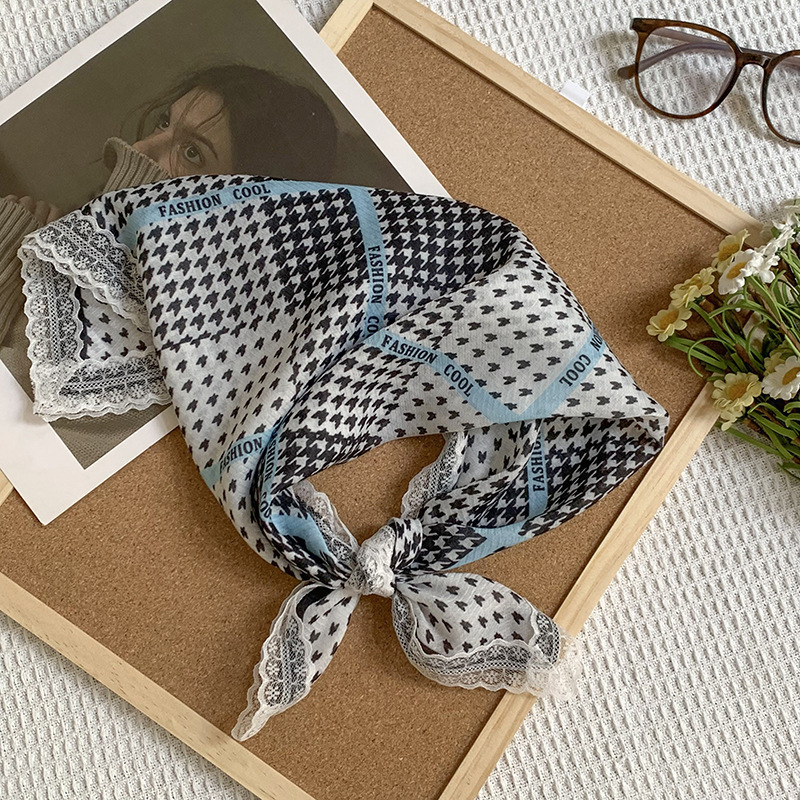 Bufanda de seda, bufanda cuadrada pequeña, sensación de alta calidad, nuevo pañuelo de encaje francés, diadema pastoral femenina de verano, cinta para el cabello atada