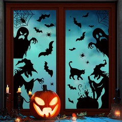 新しいハロウィンウィンドウステッカー魔女シルエットガラス窓装飾ステッカー黒猫コウモリホリデーウォールステッカーpvc自己粘着
