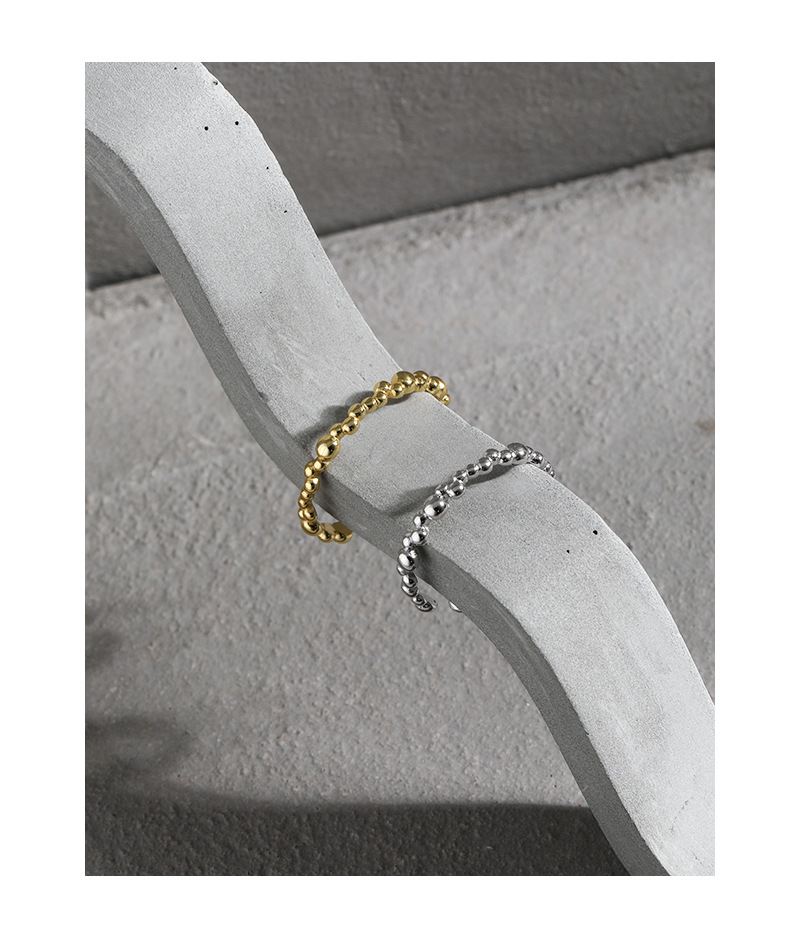 Korean niche design geometric bead texture S925 sterling silver open thin ring female