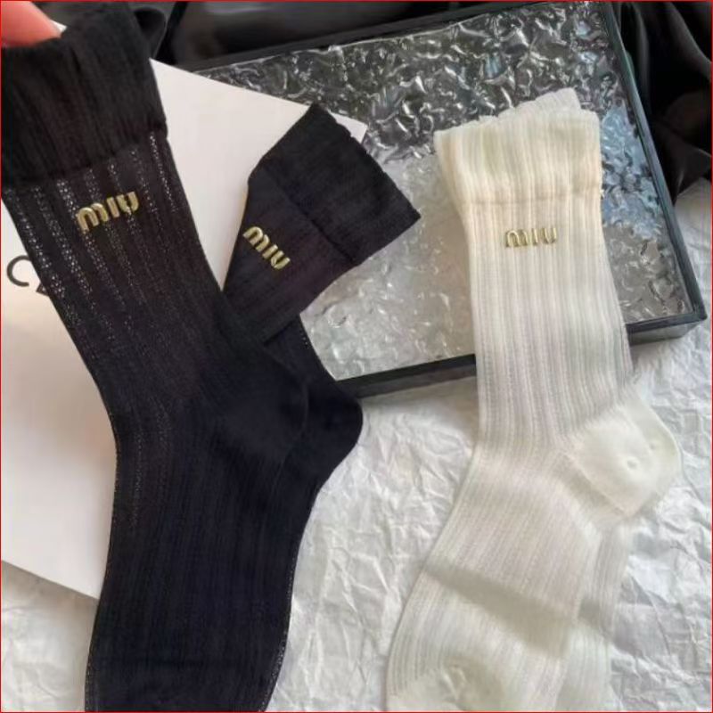 Women's Autumn Ultra-Thin Breathable Mesh Slouch Socks, Simple Solid Color Letter Design, High-End Korean Style Women's Socks Wholesale
