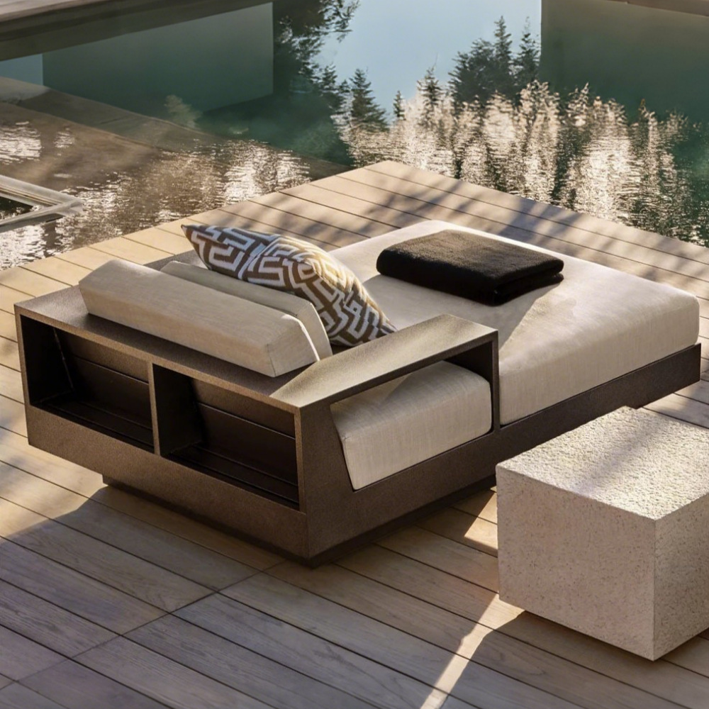 Nordic Outdoor Metal Lounge Chair Factory Direct Sales Villa Swimming Pool Waterproof Beach Open-Air Sunbed High Backrest