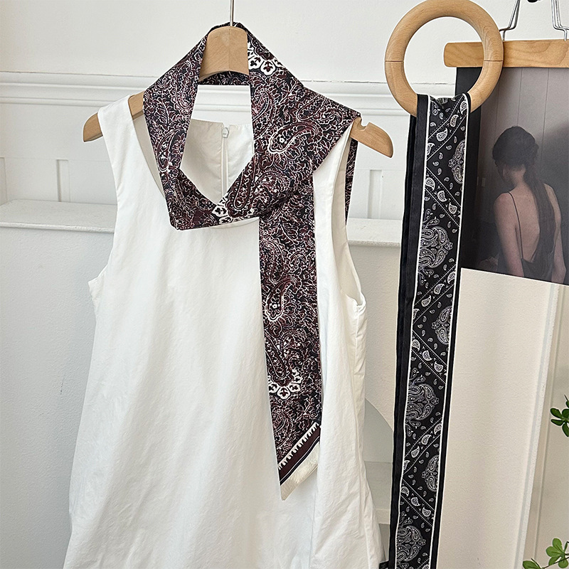 Pañuelo de seda, banda larga, sensación de alta calidad, bufanda pequeña decorativa, bolsa de toalla de seda, envuelta, pañuelo floral, cinta para el cabello, serpentín para el cabello