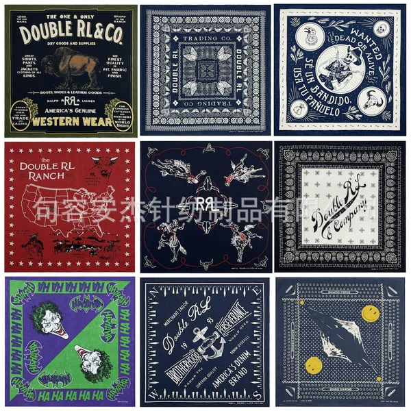 Pure Cotton Skull RRL Ami Khaji American Style Retro Pure Cotton Turban Hip-hop Street Dance Square Scarf Outdoor Riding Turban