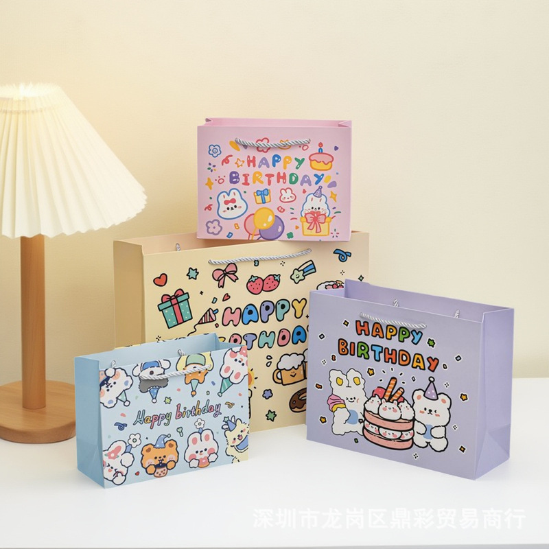 Birthday Cartoon Gift Bag Creative Horizontal Birthday Gift Packaging Bag Spot Wholesale Cute Handbag Large Pink