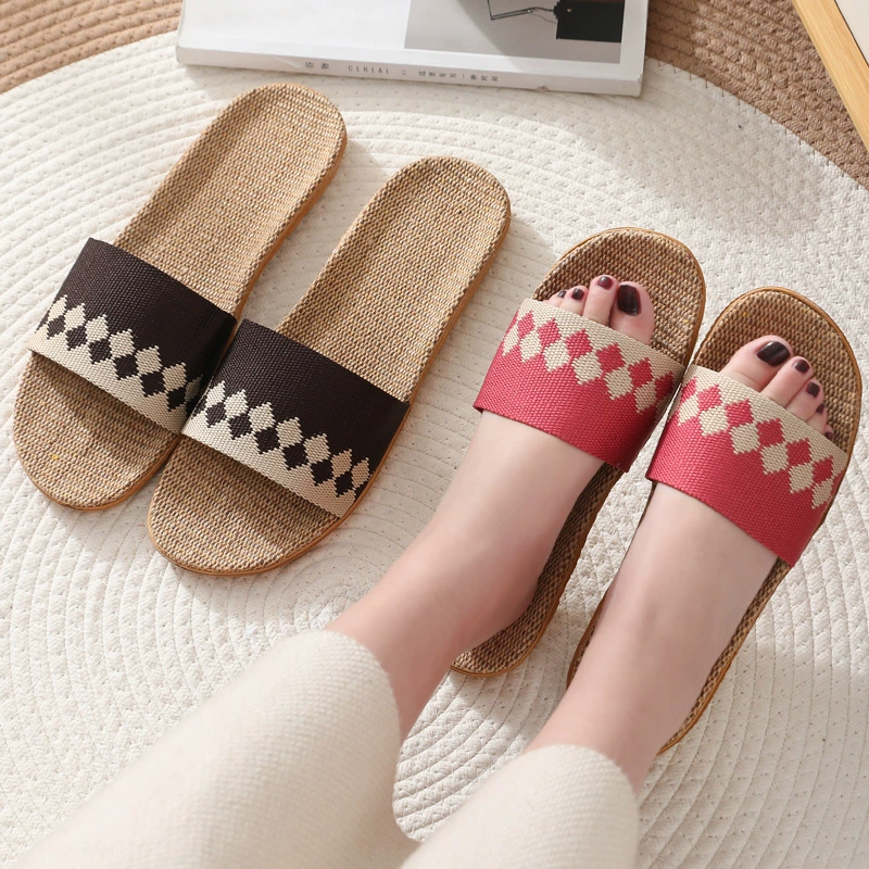 Льняные тапочки Женские летние домашние льняные тапочки для пар Домашние четырехсезонные легкие сандалии для деревянного пола для мужчин