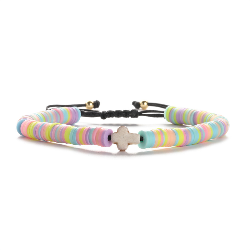 Amazon 6mm de color de cerámica suave cuentas de cuentas trenzadas pulseras cruz pulseras de regalos para hombres y mujeres