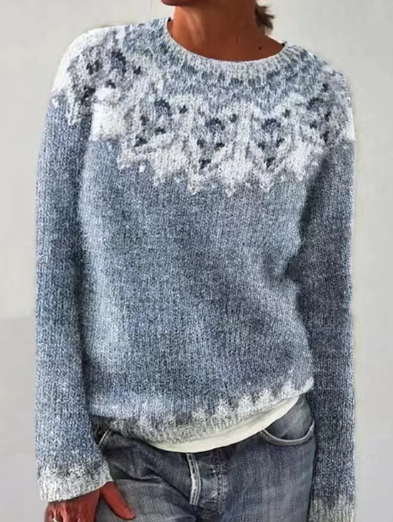 In-Stock Amazon European and American New Women's Sweater Wish Hot-Selling Round Neck Color-Blocking Loose Fashion Pullover Knitwear