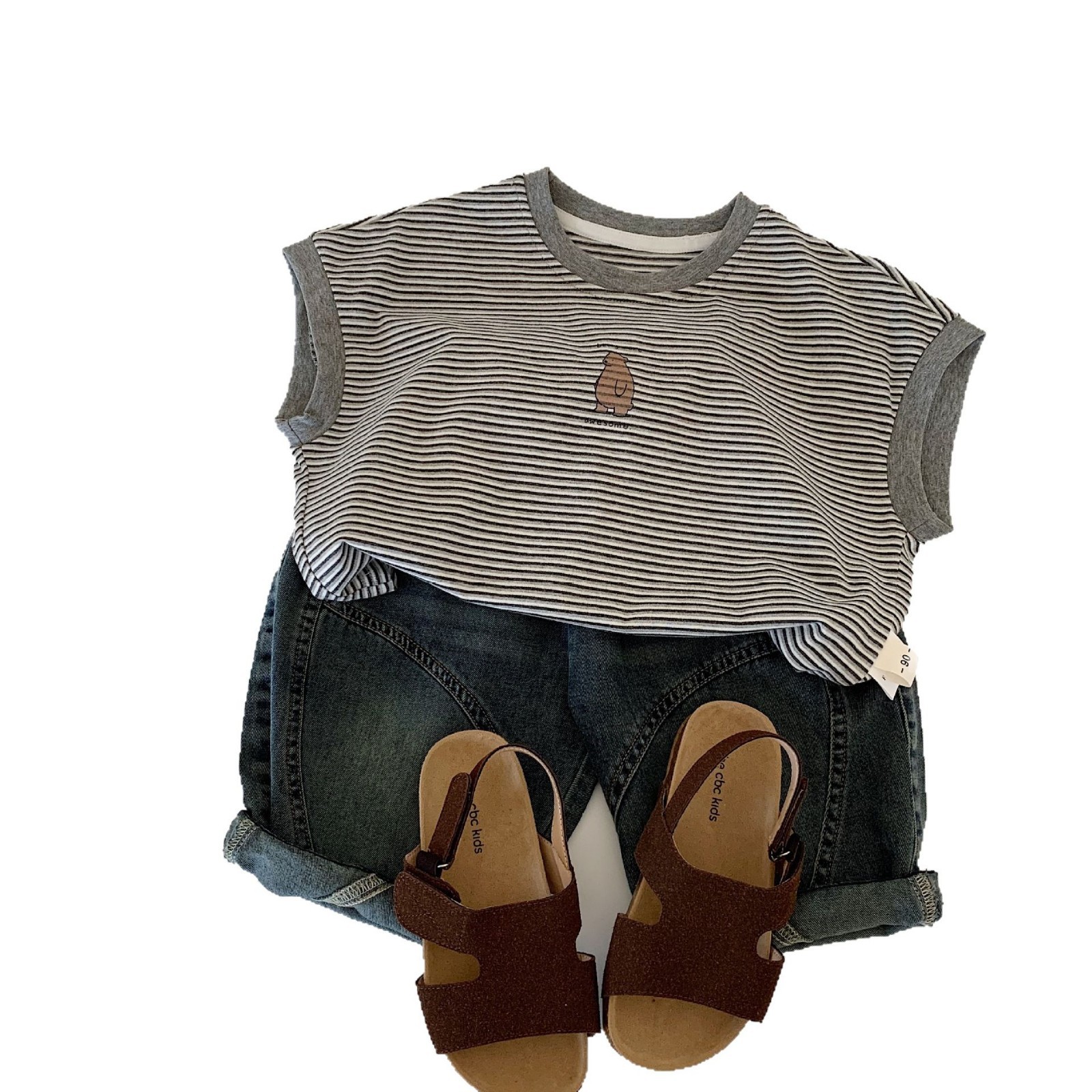 Camiseta de manga corta para niños Maibao 2025 verano nuevo estilo a rayas para niños verano camisa de fondo de media manga para niños marea al por mayor