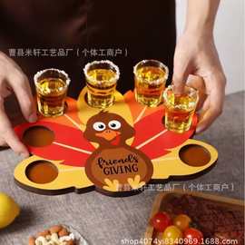 木制酒杯杯垫感恩节龙舌兰酒杯火鸡造型托盘威士忌分格沾盐托盘