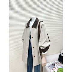 设计感撞色卡其色风衣外套女2025秋季新款小个子宽松休闲工装大衣