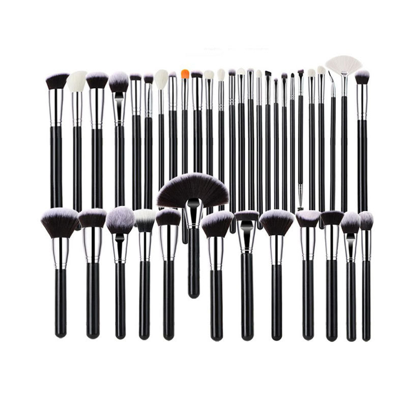 40 sets de cepillo de maquillaje negro y plateado cepillo de sombra de ojos de alta calidad cepillo de concelador cepillo de base cepillo de herramientas de maquillaje conjunto completo