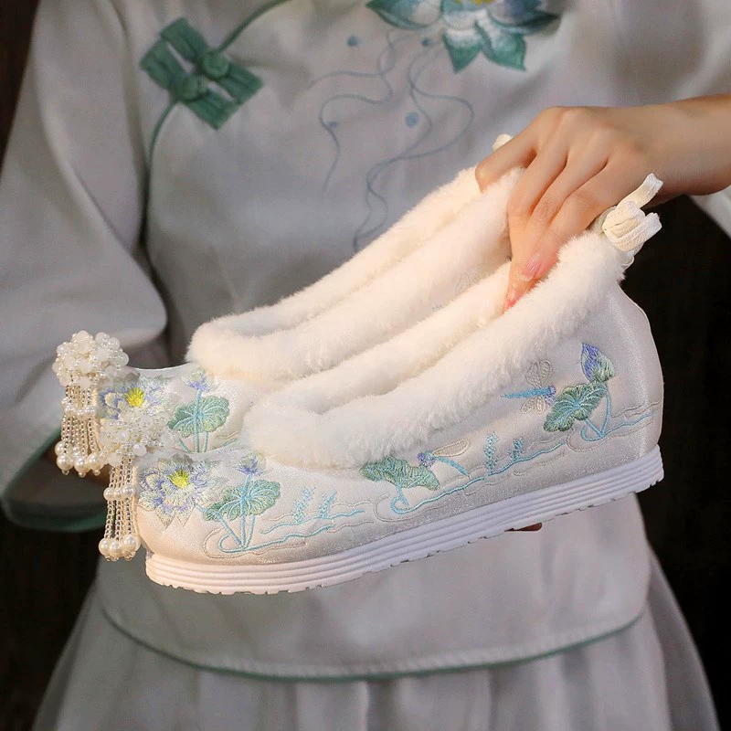 4-CM Внутреннее повышение Hanfu обувь костюмирования, обувь, вышитая обувь, женская обувь, женская хлопчатобумажная обувь