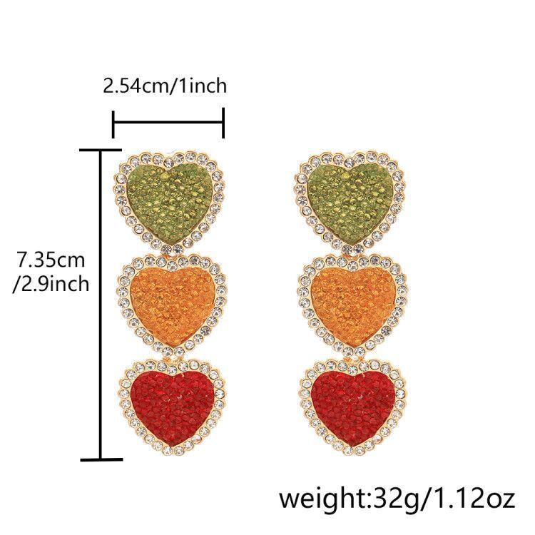 Wholesale Jewelry Full Diamond Hit Color Heart-shaped Tasssl Earrings Nihaojewelry display picture 1