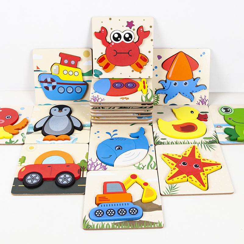 Kindergarten bebé rompecabezas de madera tridimensional juego de rompecabezas 1-3 educación temprana bebés y niños y niñas juguetes