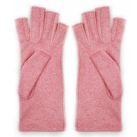 粉色麻灰色多颜色棉氨半指手套 日常佩戴日用手套 麻灰手套