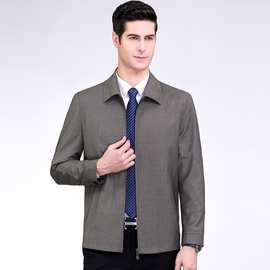 2025春秋新款中年男士外套翻领羊毛夹克时尚休闲爸爸装茄克衫上衣