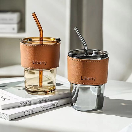 Creative and Stylish High-End Portable Bamboo-Node Cup with Lid and Straw - Glass Water Cup with Instagram Style - Popular Cup