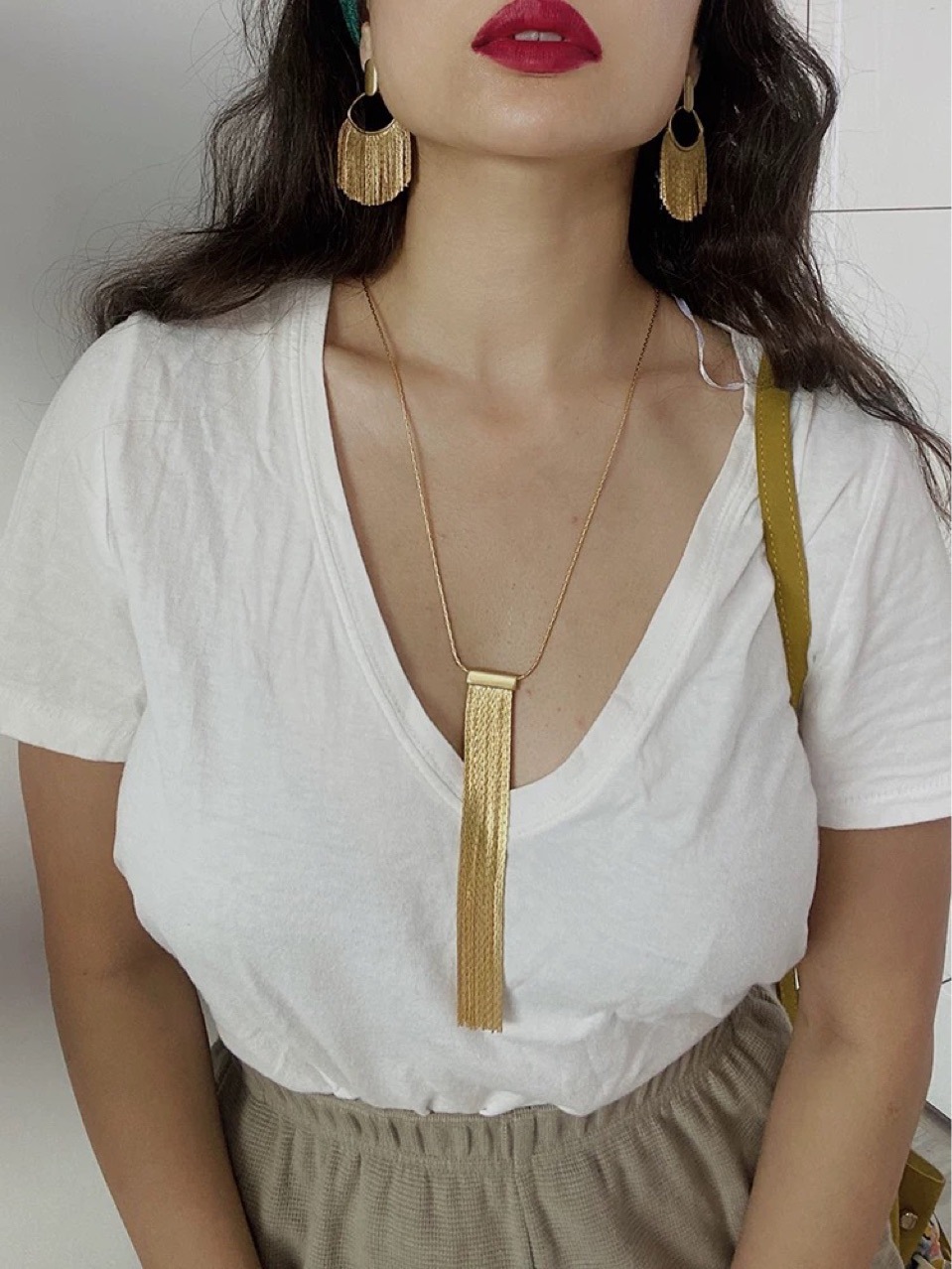 Retro golden large earrings with tassels